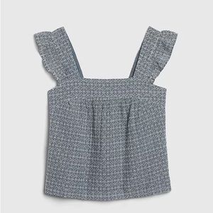 Gap Chambray, Ruffle, Sleeveless Top, Blue/White, Size L